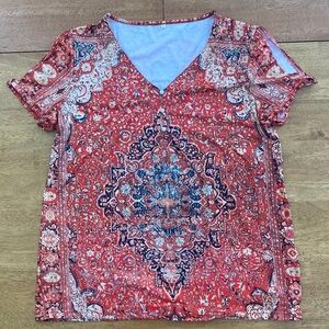 Red Floral Button-Up Top